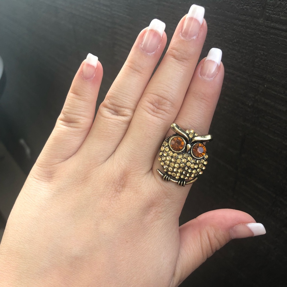 Orange Rhinestone Gold OWL ring